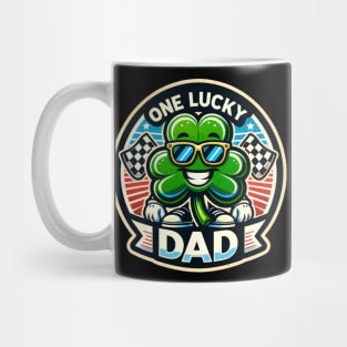 One Lucky Dad Cool Shamrock Sunglasses Racing Checkered Flag St Patrick's Day Irish St Paddy's Day Mug